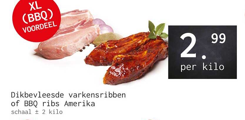 Dikbevleesde varkensribben of BBQ ribs Amerika