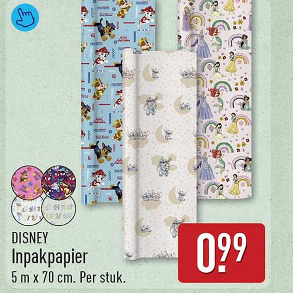 DISNEY Inpakpapier 5 m x 70 cm. Per stuk.