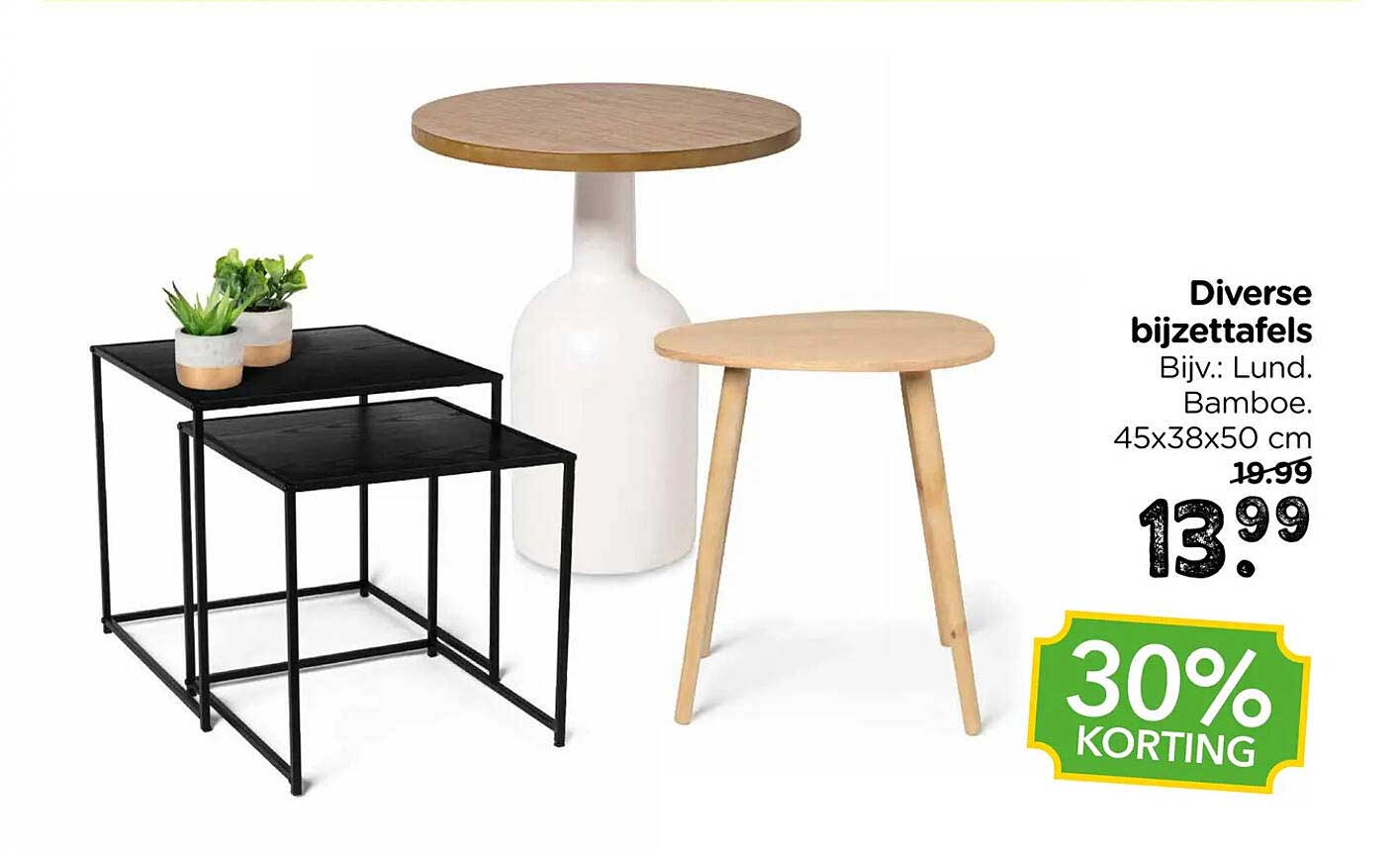 Diverse bijzettafels Bijv.: Lund. Bamboe. 45x38x50 cm 30% korting