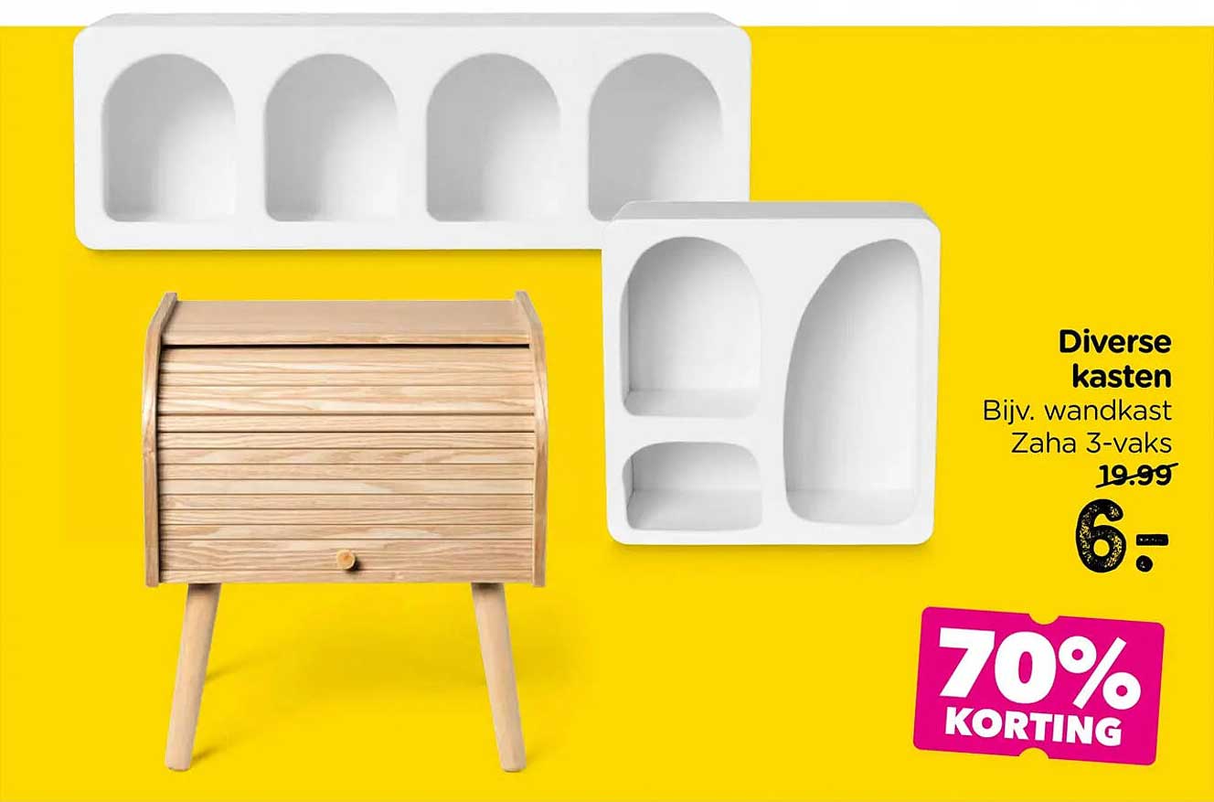 Diverse kasten Bijv. wandkast Zaha 3-vaks 70% KORTING