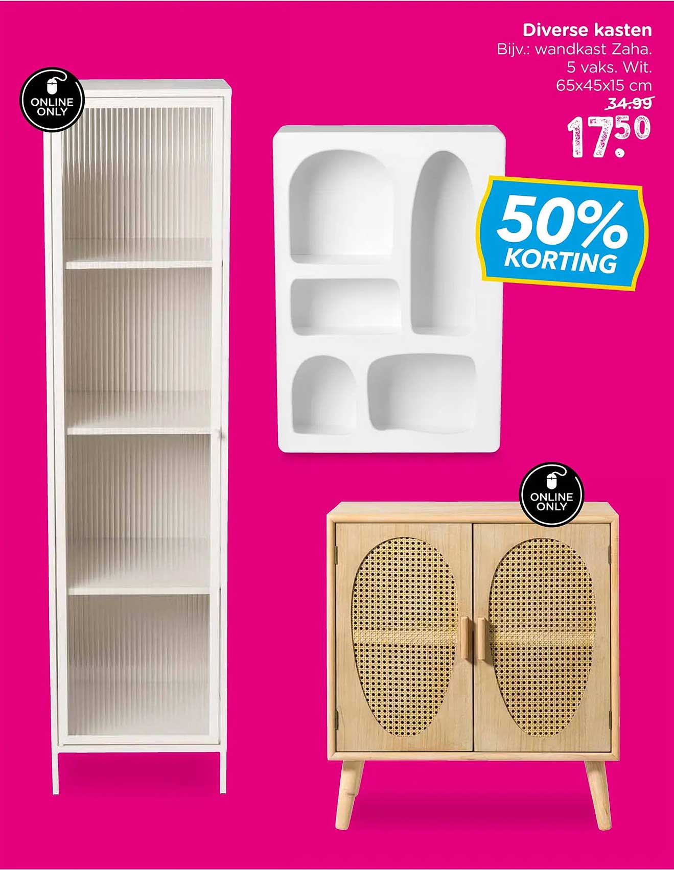 Diverse kasten Bijv.: wandkast Zaha. 5 vaks. Wit. 65x45x15 cm 50% KORTING