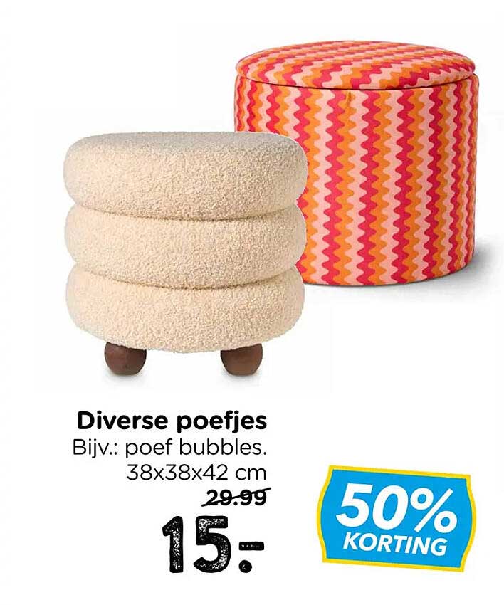 Diverse poefjes Biv.: poef bubbles. 38x38x42 cm 50% KORTING