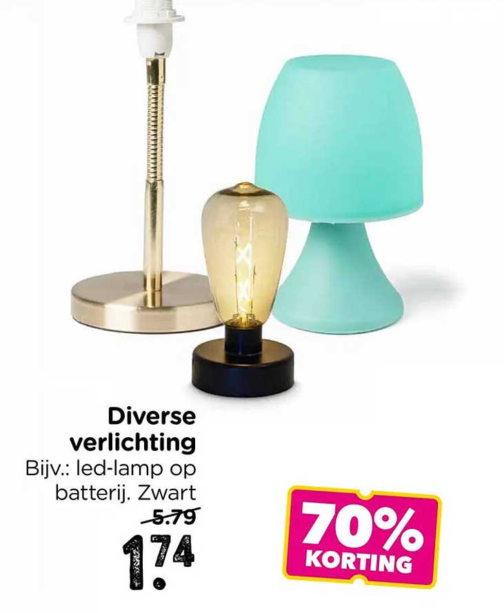 Diverse verlichting Bijv.: led-lamp op batterij. Zwart 70% KORTING