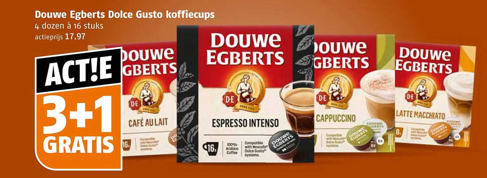 Douwe Egberts Dolce Gusto koffiecups 3+1 GRATIS