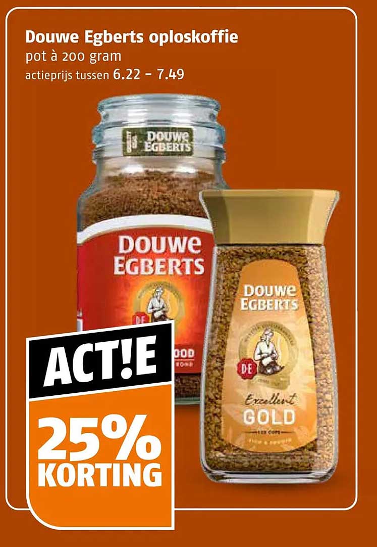 Douwe Egberts oploskoffie pot à 200 gram ACT!E 25% KORTING