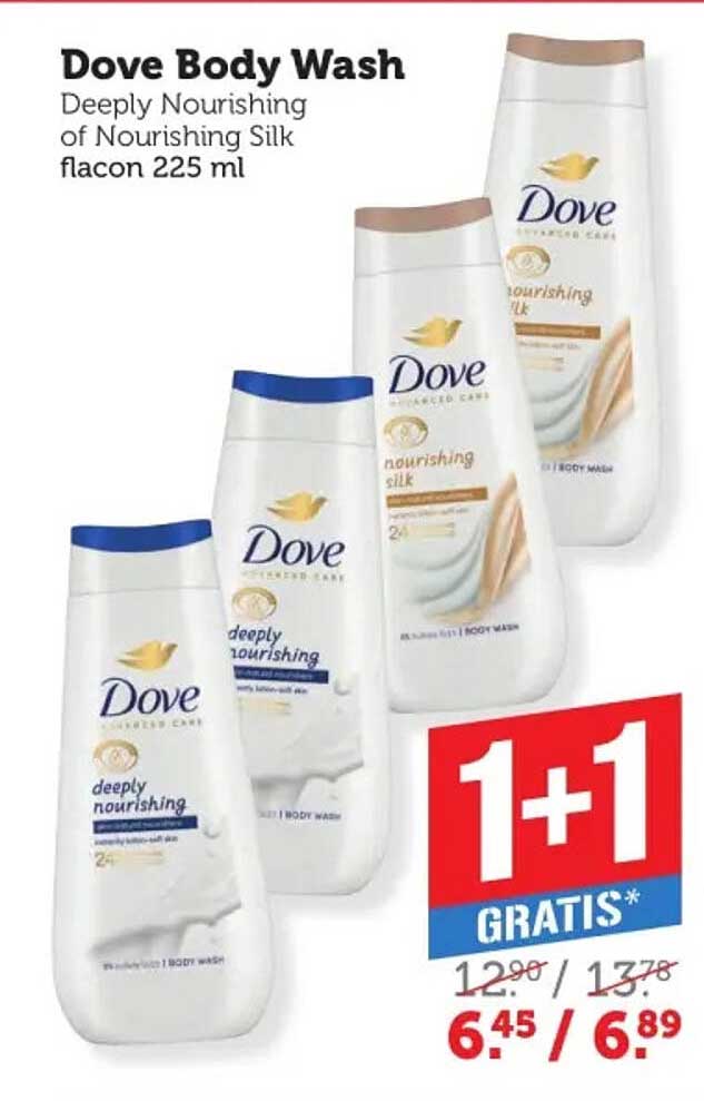 Dove Body Wash Deeply Nourishing of Nourishing Silk flacon 225 ml 1+1 gratis
