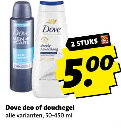 Dove deo of douchegel alle varianten, 50-450 ml 2 stuks