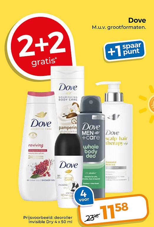 Dove M.u.v. grootformarten. +1 spaar punt 2+2 gratis*