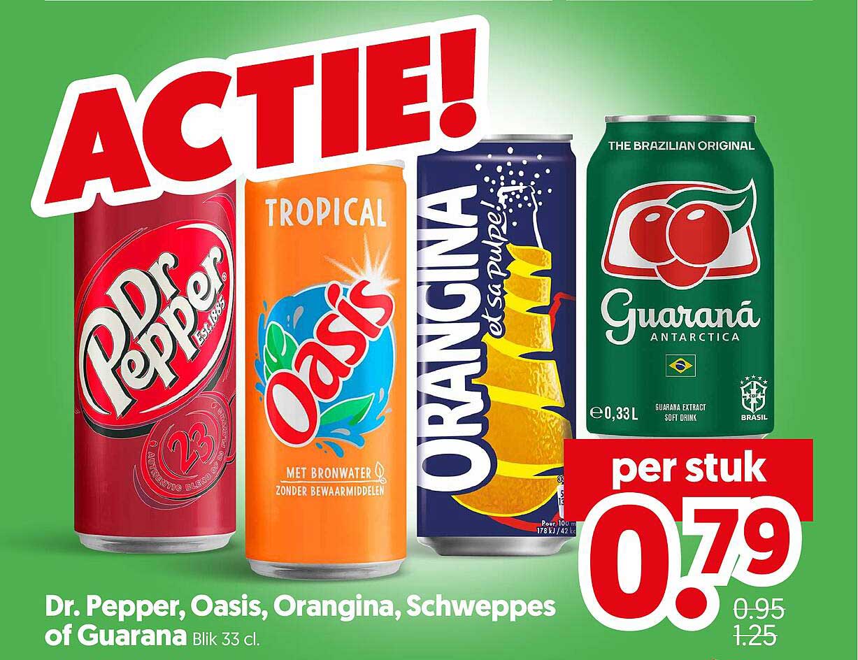 Dr. Pepper, Oasis, Orangina, Schweppes of Guarana Blik 33 cl. per stuk