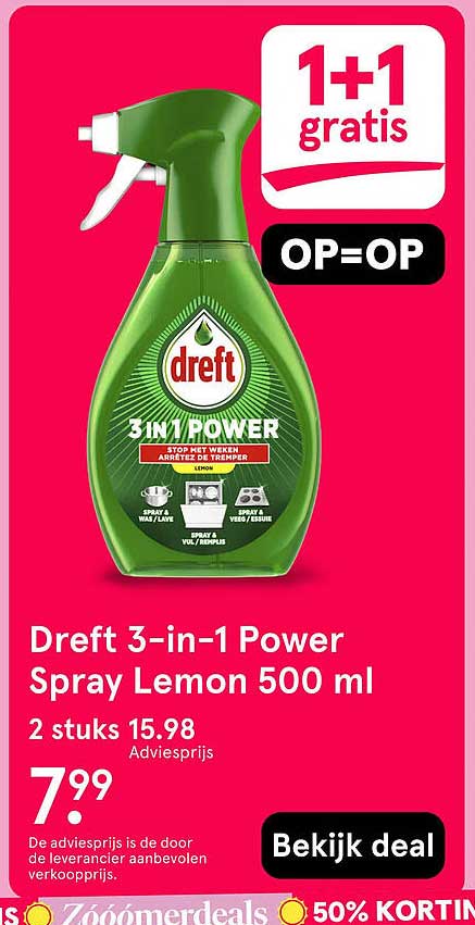 Dreft 3-in-1 Power Spray Lemon 500 ml 1+1 gratis OP=OP