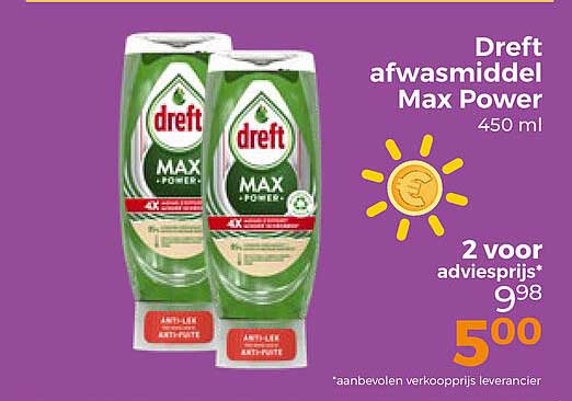 Dreft afwasmiddel Max Power 450 ml 2 voor adviesprijs*