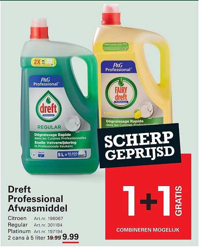 Dreft Professional Afwasmiddel 1+1 gratis
