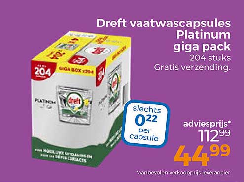 Dreft vaatwascapsules Platinum giga pack 204 stuks Gratis verzending.