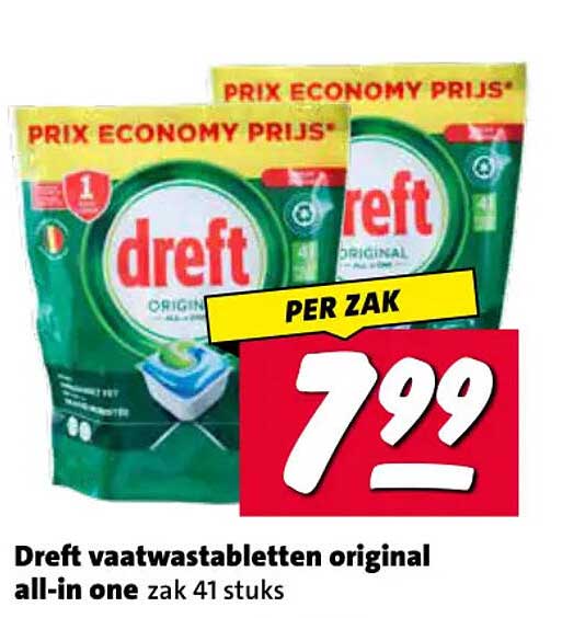 Dreft vaatwastabletten original all-in one zak 41 stuks PER ZAK