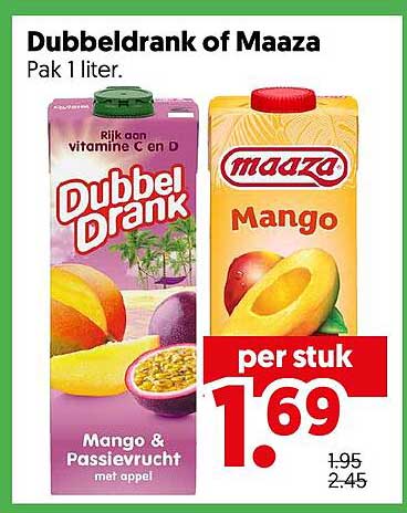 Dubbeldrank of Maaza Pak 1 liter.