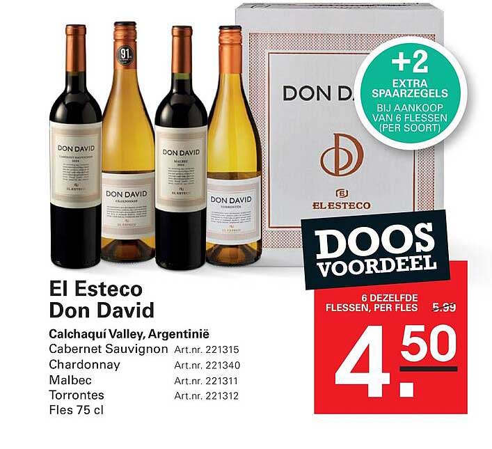 El Esteco Don David Doos voordeel +2 extra spaarzegels bij aankoop van 6 flessen (per soort)