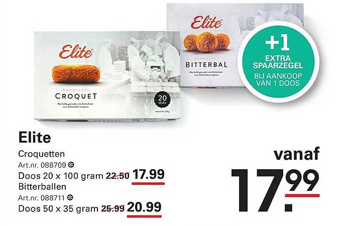 Elite Croquetten Bitterballen +1 EXTRA SPAARZEGEL BIJ AANKOOP VAN 1 DOOS