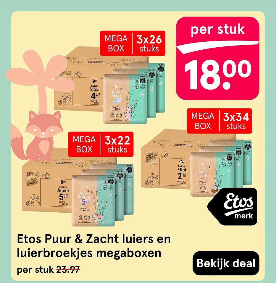 Etos Puur & Zacht luiers en luierbroekjes megaboxen