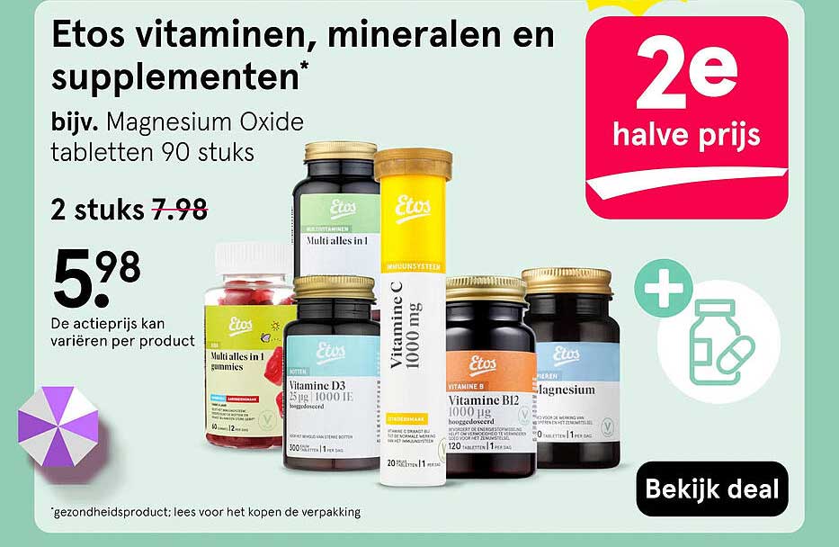 Etos vitaminen, mineralen en supplementen* 2e halve prijs