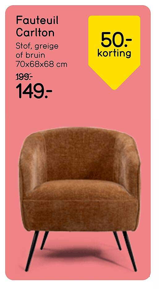 Fauteuil Carlton Stoff, greige of bruin 70x68x68 cm 50.- korting