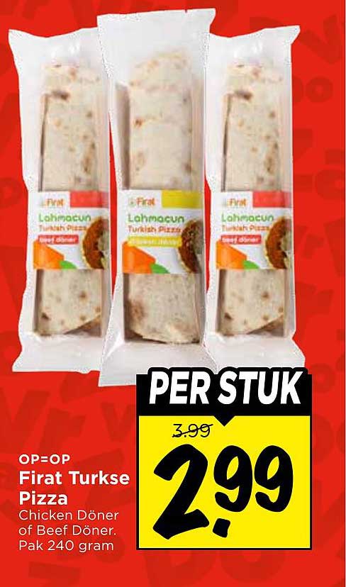 Firat Turkse Pizza Chicken Döner of Beef Döner, Pak 240 gram PER STUK