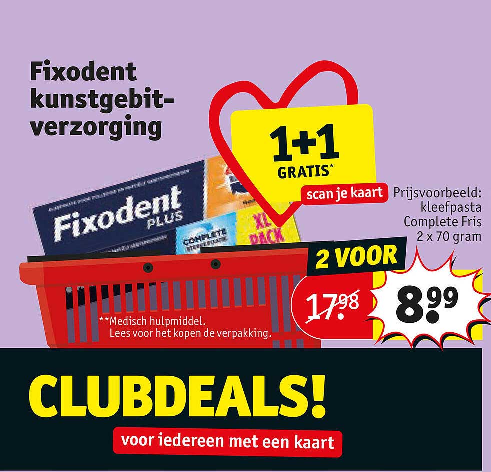 Fixodent kunstgebit-verzorging 1+1 GRATIS