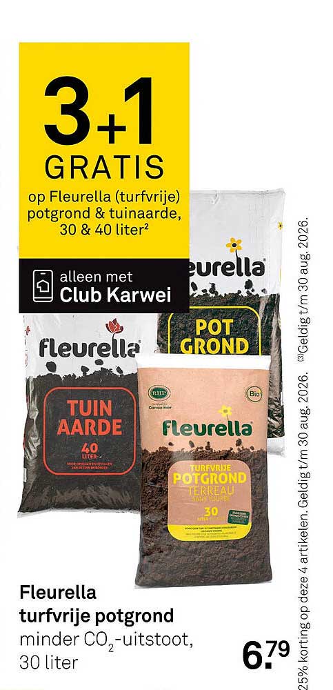 Fleurella turfvrije potgrond minder CO₂-uitstoot, 30 liter 3+1 GRATIS