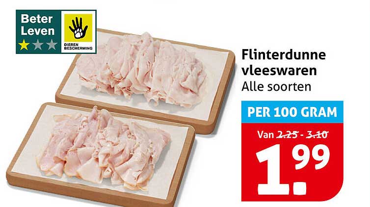 Flinterdunne vleeswaren Alle soorten PER 100 GRAM