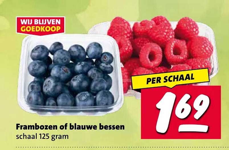 Frambozen of blauwe bessen schaal 125 gram per schaal