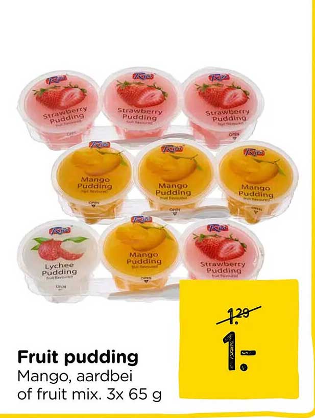 Fruit pudding Mango, aardbei of fruit mix. 3x 65 g