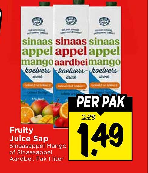 Fruity Juice Sap Sinaasappel Mango of Sinaasappel Aardbei. Pak 1 liter