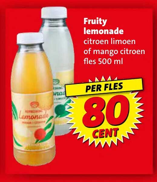 Fruity lemonade citroen limoen of mango citroen fles 500 ml PER FLES