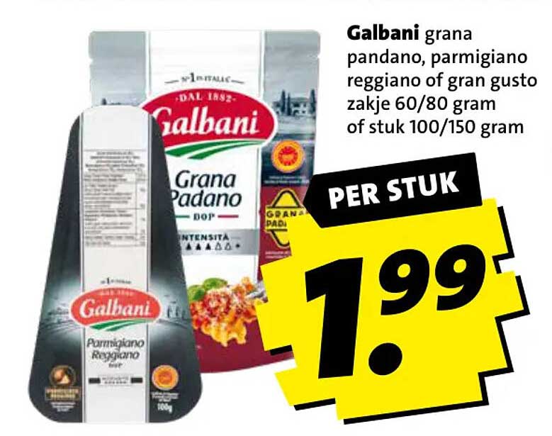 Galbani grana padano, parmigiano reggiano of gran gusto zakje 60/80 gram of stuk 100/150 gram PER STUK