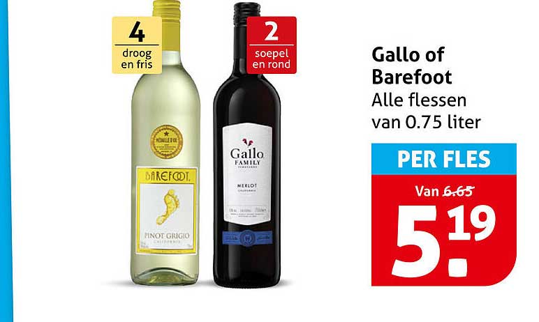 Gallo of Barefoot Alle flessen van 0.75 liter PER FLES