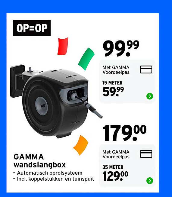GAMMA wandslangbox - Automatisch oprolsysteem - Incl. koppelkstukken en tuinspuit