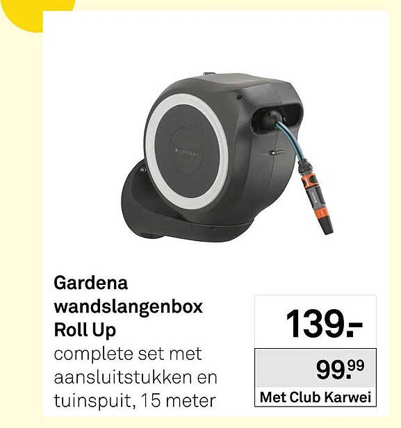 Gardena wandslangenbox Roll Up complete set met aansluitstukken en tuinspuit, 15 meter