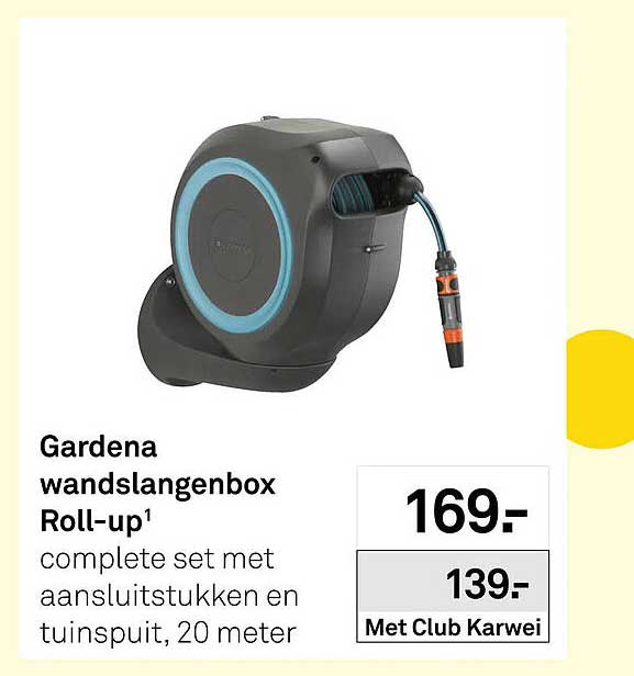 Gardena wandslangenbox Roll-up complete set met aansluitstukken en tuinsuit, 20 meter