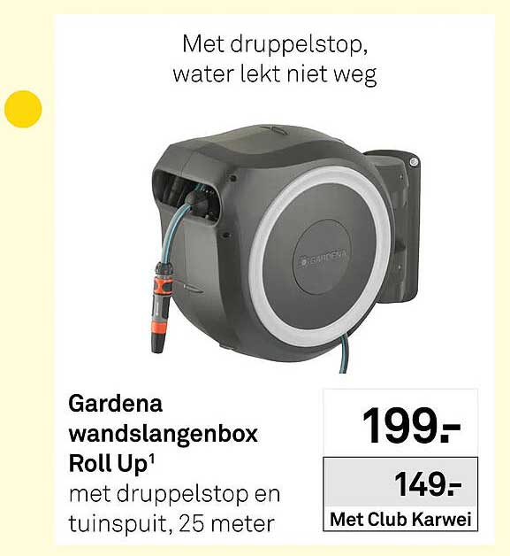 Gardena wandslangenbox Roll Up¹ met druppelstop en tuinspuit, 25 meter
