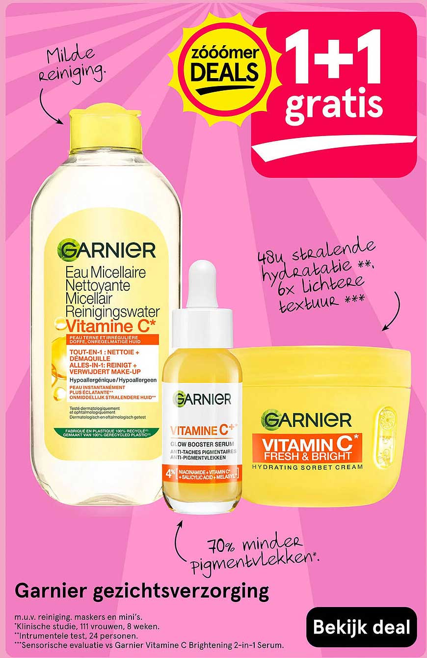 Garnier gezichtsverzorging 1+1 gratis