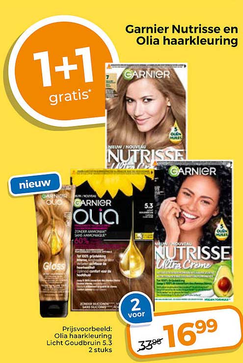 Garnier Nutrisse en Olia haarkleuring 1+1 gratis