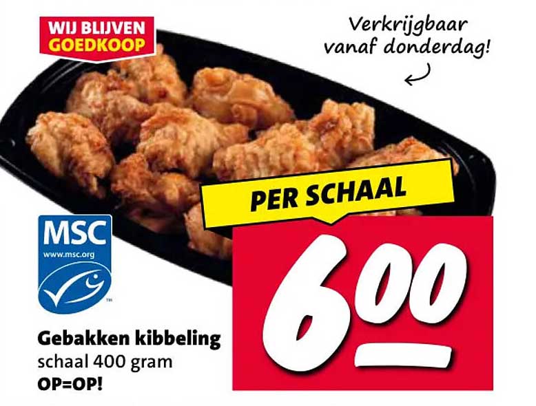 Gebakken kibbeling schaal 400 gram OP=OP! PER SCHAAL