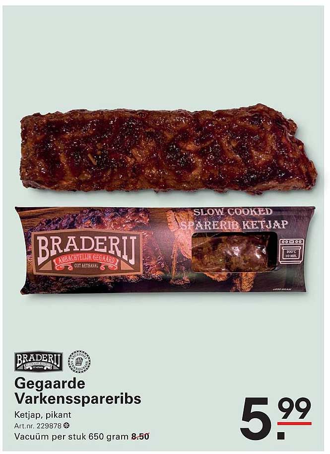 Gegaarde Varkensspareribs Ketjap, pikant