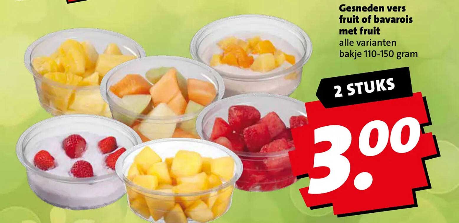 Gesneden vers fruit of bavarois met fruit alle varianten bakje 110-150 gram 2 STUKS
