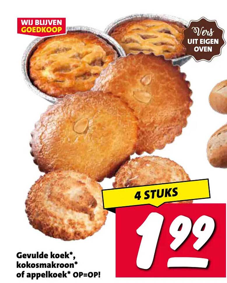 Gevulde koek*, kokosmakroon* of appelkoek* OP=OP! 4 stuks