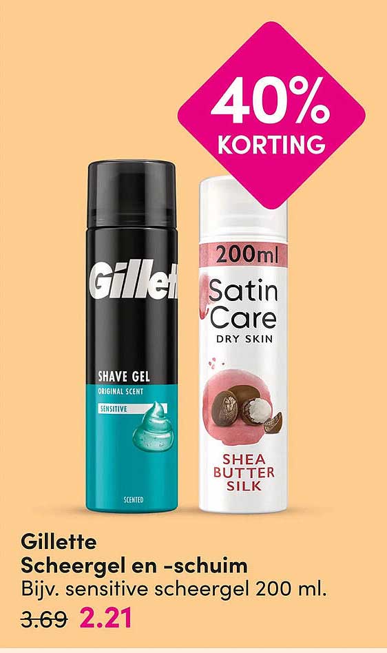 Gillette Scheergel en -schuim Bijv. sensitive scheergel 200 ml. 40% korting