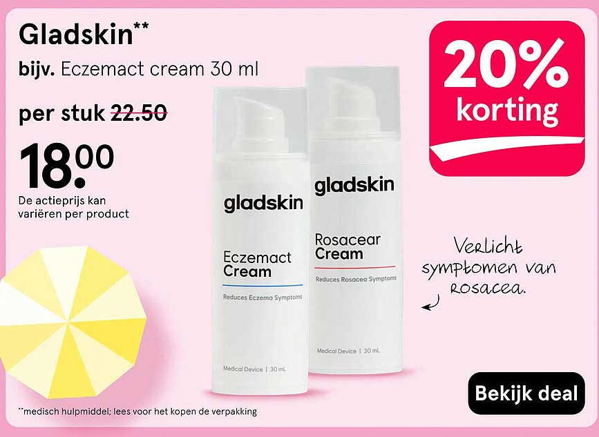 Gladskin** bijv. Eczemact cream 30 ml 20% korting