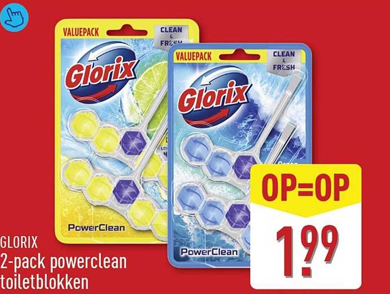 Glorix 2-pack powerclean toiletblokken OP=OP
