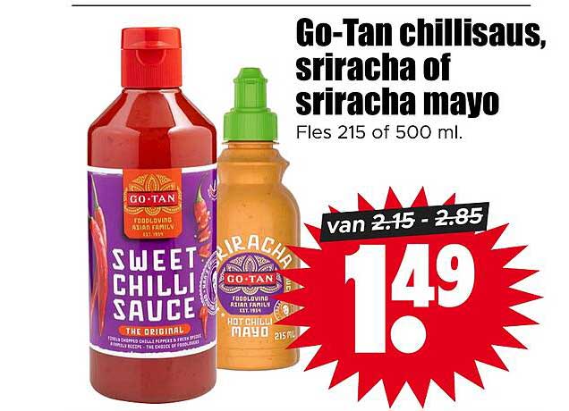 Go-Tan chillisaus, sriracha of sriracha mayo