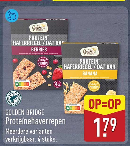 GOLDEN BRIDGE Proteïnehaverrepen Meerdere varianten verkrijgbaar. 4 stuks. OP=OP
