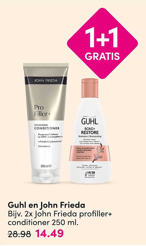 Guhl en John Frieda Bijv. 2x John Frieda profiler+ conditioner 250 ml. 1+1 GRATIS
